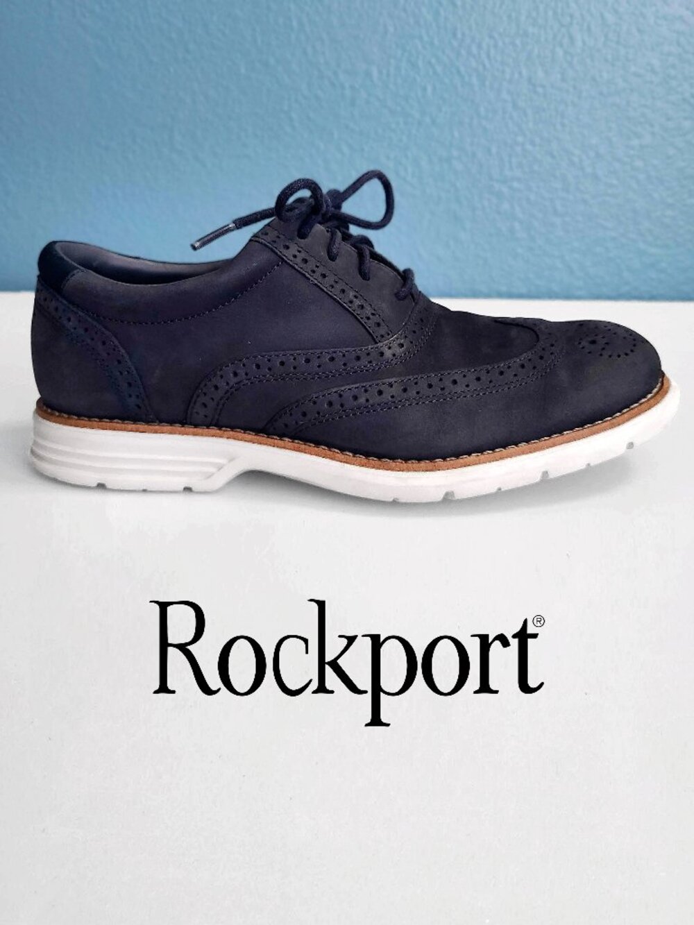 ROCKPORT ~ Men’s Total Motion Fusion Wingtips ~ Blue Suede 7M ~ VGUC